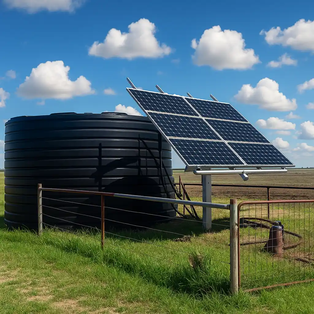 solar powered pump system for water storage livestock